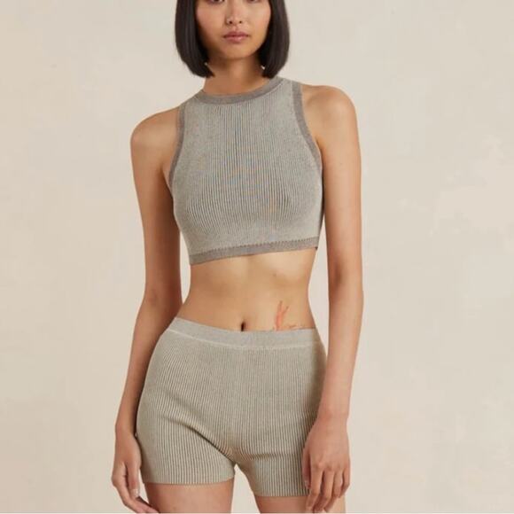 NWT Tilly knit sage top and shorts ribbed set - Picture 2 of 7